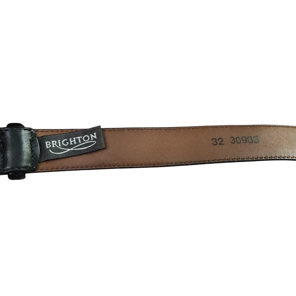 Brighton Mens Black Leather Belt Size 32 Textured Leather Wrapped Buckle Classic